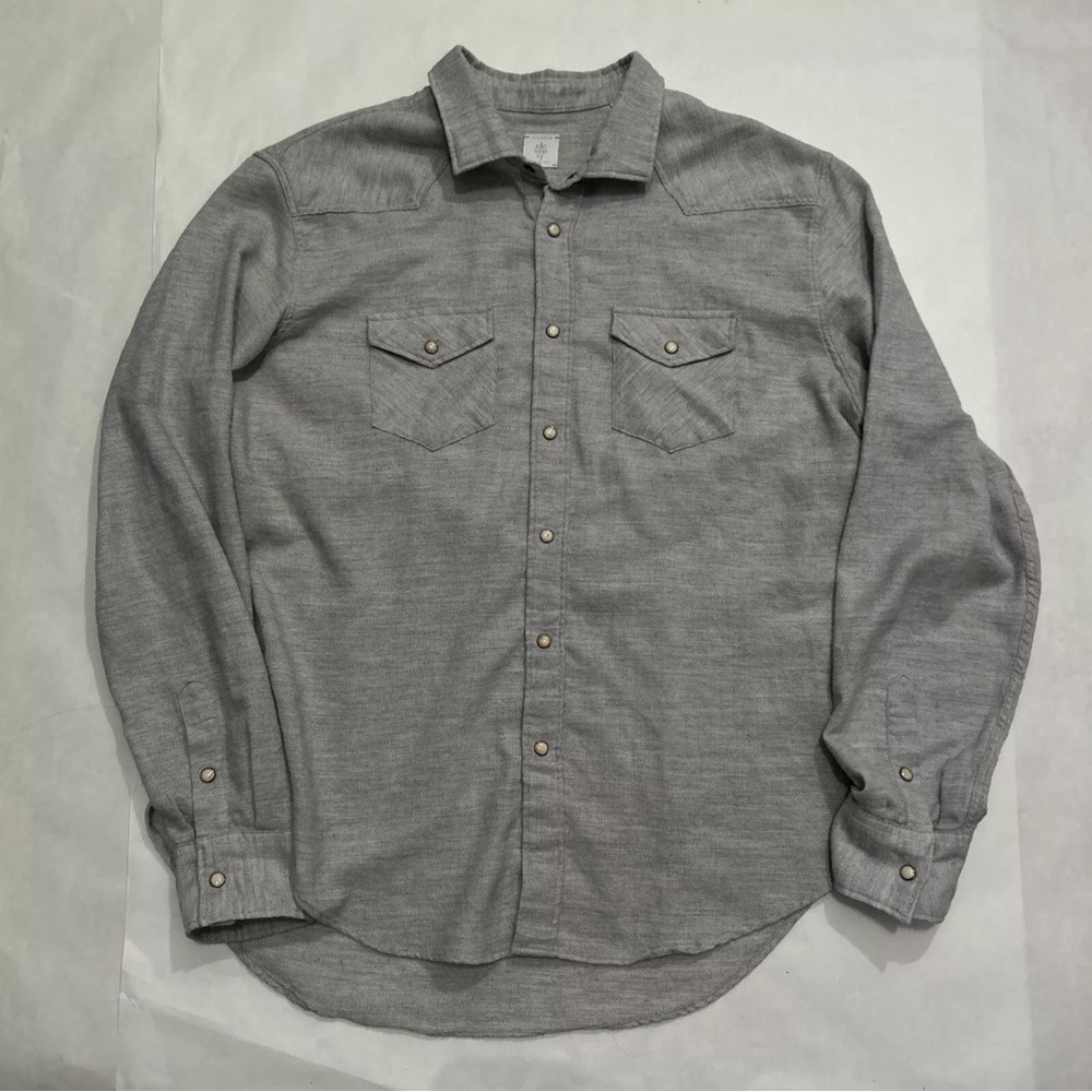 Eleventy Pearl Snap Pique Western Shirt XXL Light Gray Cotton Wool Blend
